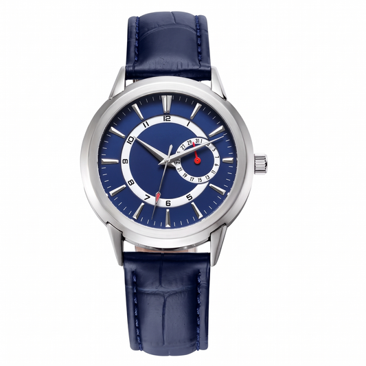 Montre élégante avec cadran bleu et affichage de la date